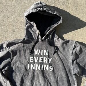 Baseballism Win Every Inning Men Large Gray Acid Wash Pullover Hoodie Baseball